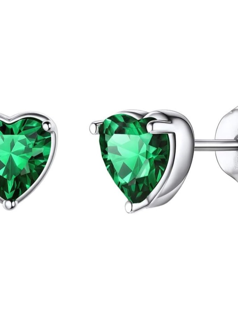 925 Sterling Silver Stud Earrings For Women, Heart/Round Birthstone Earrings Bir